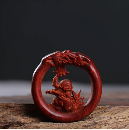 Pterocarpus santalinus 4cm Traditional Chinese Zodiac Real Wood Sculpture Car Hanging Bag Pendant Mascot