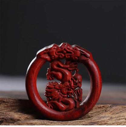 Pterocarpus santalinus 4cm Traditional Chinese Zodiac Real Wood Sculpture Car Hanging Bag Pendant Mascot