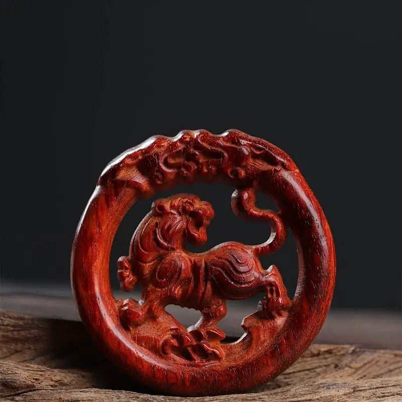 Pterocarpus santalinus 4cm Traditional Chinese Zodiac Real Wood Sculpture Car Hanging Bag Pendant Mascot