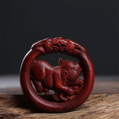 Pterocarpus santalinus 4cm Traditional Chinese Zodiac Real Wood Sculpture Car Hanging Bag Pendant Mascot