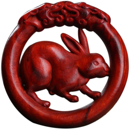 Pterocarpus santalinus 4cm Traditional Chinese Zodiac Real Wood Sculpture Car Hanging Bag Pendant Mascot