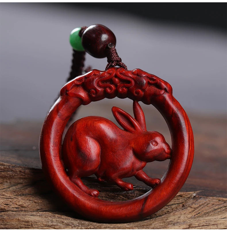 Pterocarpus santalinus 4cm Traditional Chinese Zodiac Real Wood Sculpture Car Hanging Bag Pendant Mascot