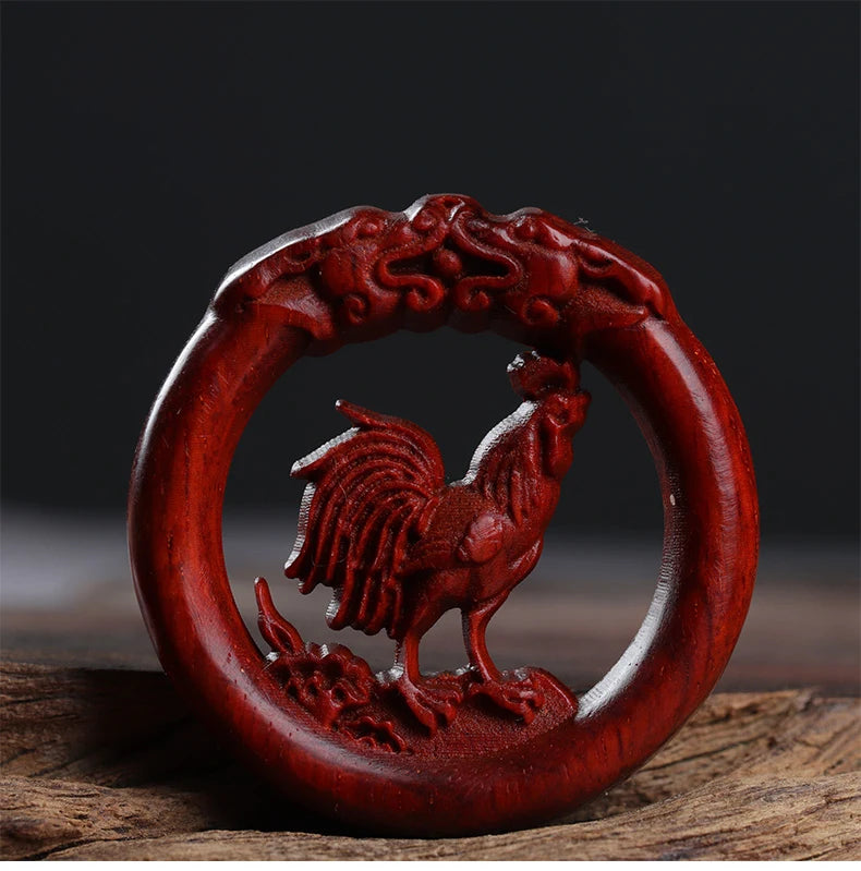 Pterocarpus santalinus 4cm Traditional Chinese Zodiac Real Wood Sculpture Car Hanging Bag Pendant Mascot