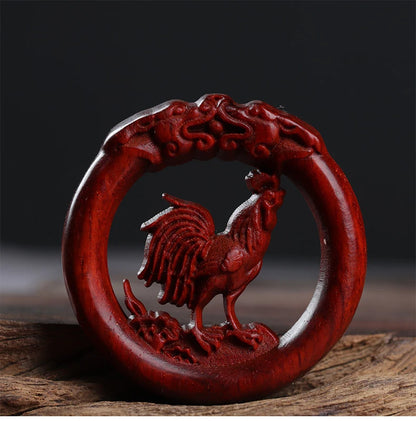 Pterocarpus santalinus 4cm Traditional Chinese Zodiac Real Wood Sculpture Car Hanging Bag Pendant Mascot
