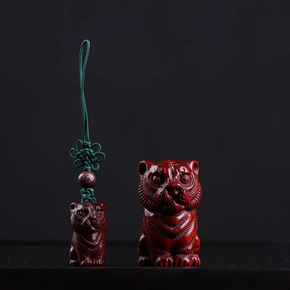 Pterocarpus santalinus 5cm Animal Sculpture tiger Office Decoration Feng Shui Car Hanging Real Wood Mascot Collection