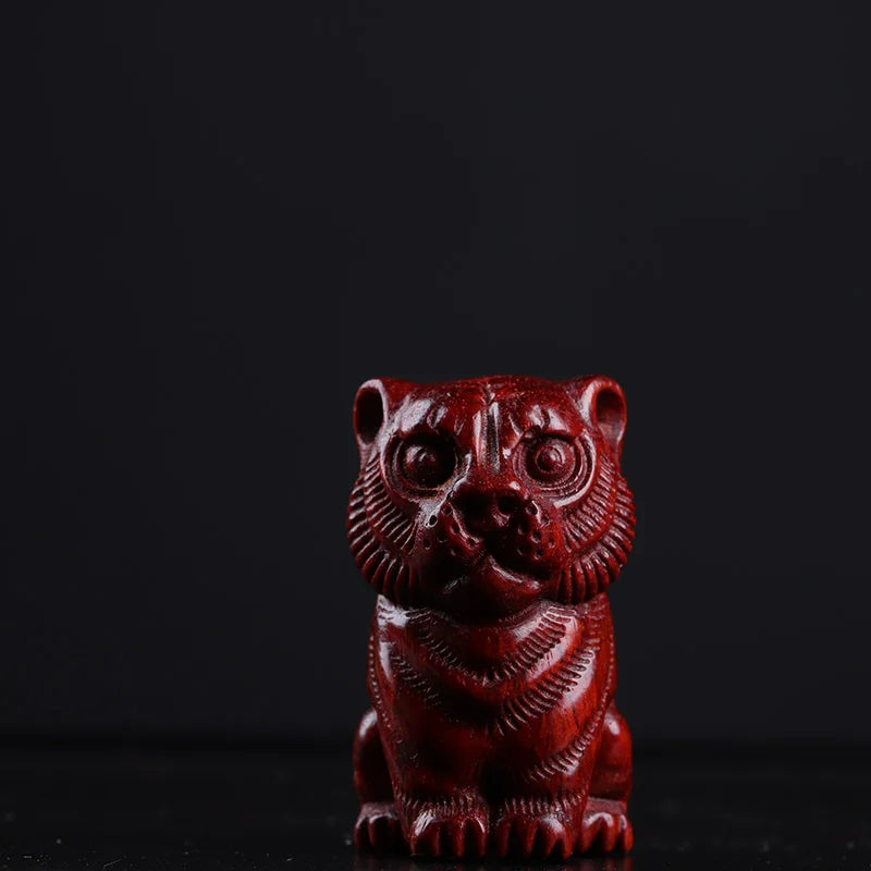 Pterocarpus santalinus 5cm Animal Sculpture tiger Office Decoration Feng Shui Car Hanging Real Wood Mascot Collection