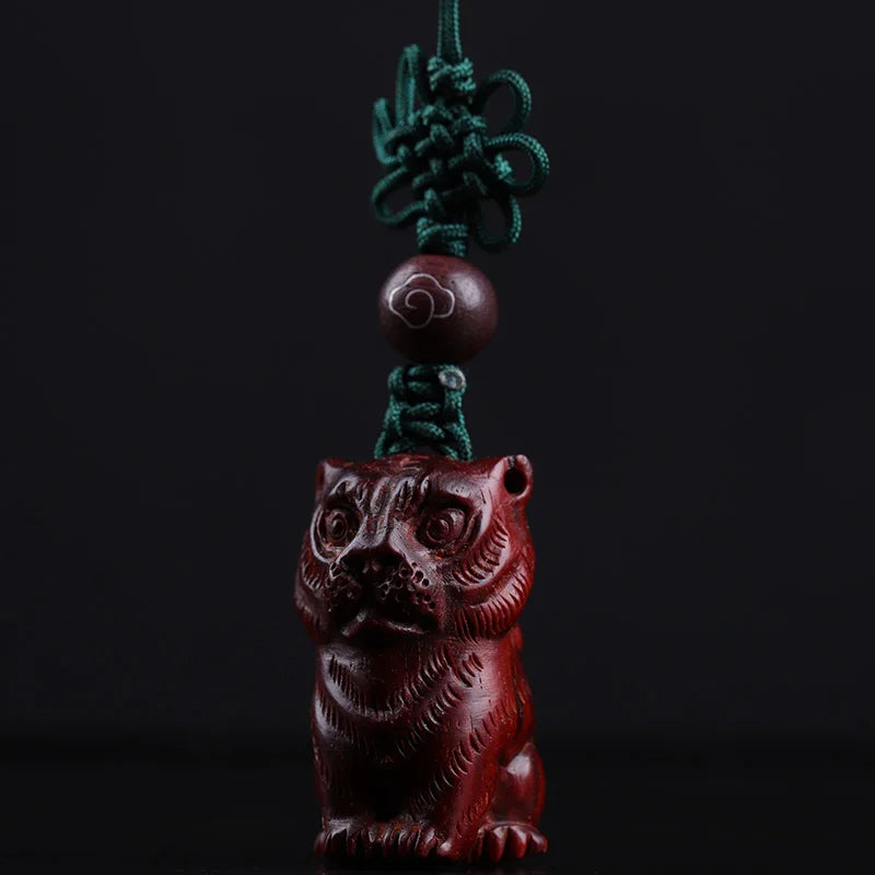 Pterocarpus santalinus 5cm Animal Sculpture tiger Office Decoration Feng Shui Car Hanging Real Wood Mascot Collection