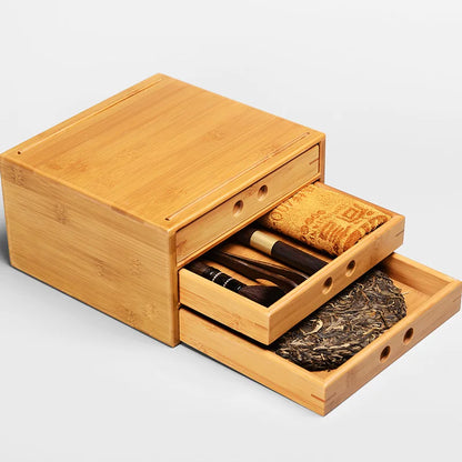 Pu'er tea box bamboo storage for Puer tea cake cabinet with drawer one two three layers for tea set tools