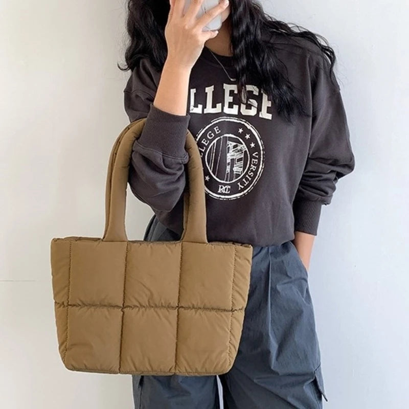 Puffer Bag Solid Color Handbag Shoulder Bags for Girl Women Fashion Shopping Bag Tote Bag Large Capacity Nylon Bag