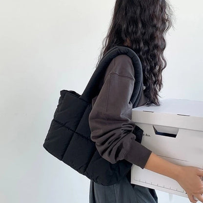 Puffer Bag Solid Color Handbag Shoulder Bags for Girl Women Fashion Shopping Bag Tote Bag Large Capacity Nylon Bag