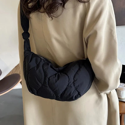 Puffer Shoulder Bag for Women Soft Down Cotton Padded Tote Handbag Purse Quilted Cross Body Bag Solid Color