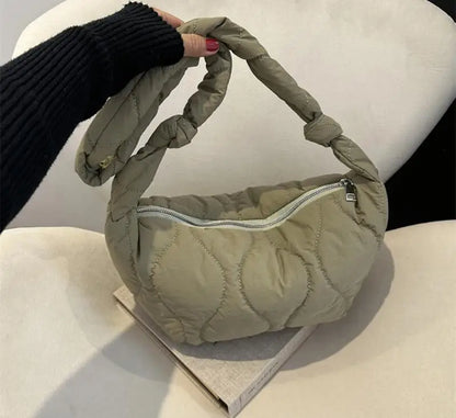 Puffer Shoulder Bag for Women Soft Down Cotton Padded Tote Handbag Purse Quilted Cross Body Bag Solid Color