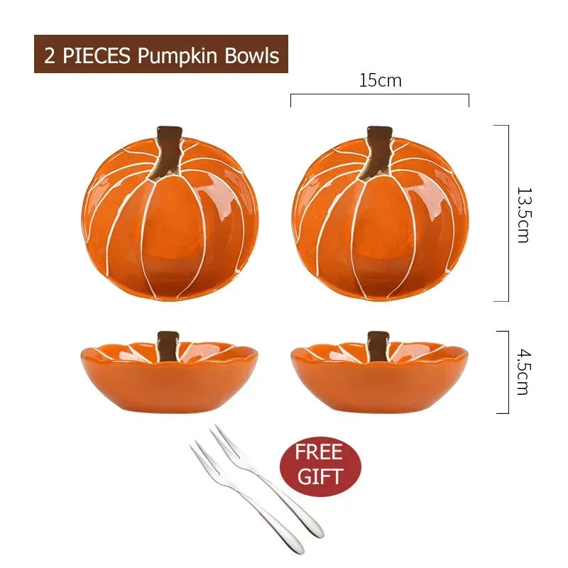 Pumpkin Design Ceramic Bowl Dessert Plate Round Backing Ramekin Bowl Dinner Dishes Breakfast Dinnerware Set Microwave Safe