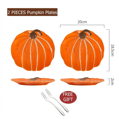 Pumpkin Design Ceramic Bowl Dessert Plate Round Backing Ramekin Bowl Dinner Dishes Breakfast Dinnerware Set Microwave Safe