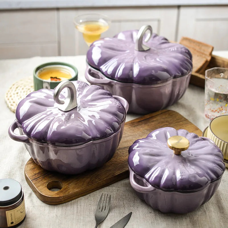 Pumpkin Enamel Stew Sets of Pot and Pans Iron Casserole Pots Multi -functional Home Glass Pan for Cooking Kitchenware Set