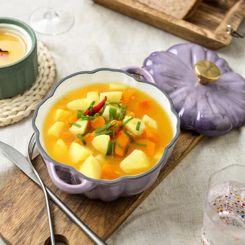 Pumpkin Enamel Stew Sets of Pot and Pans Iron Casserole Pots Multi -functional Home Glass Pan for Cooking Kitchenware Set