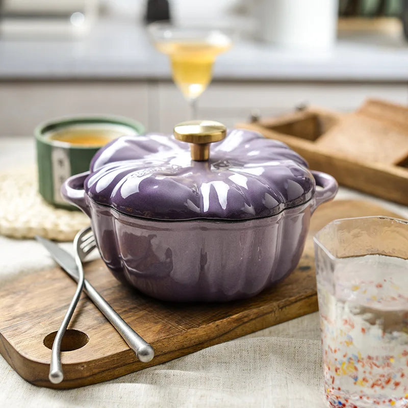 Pumpkin Enamel Stew Sets of Pot and Pans Iron Casserole Pots Multi -functional Home Glass Pan for Cooking Kitchenware Set