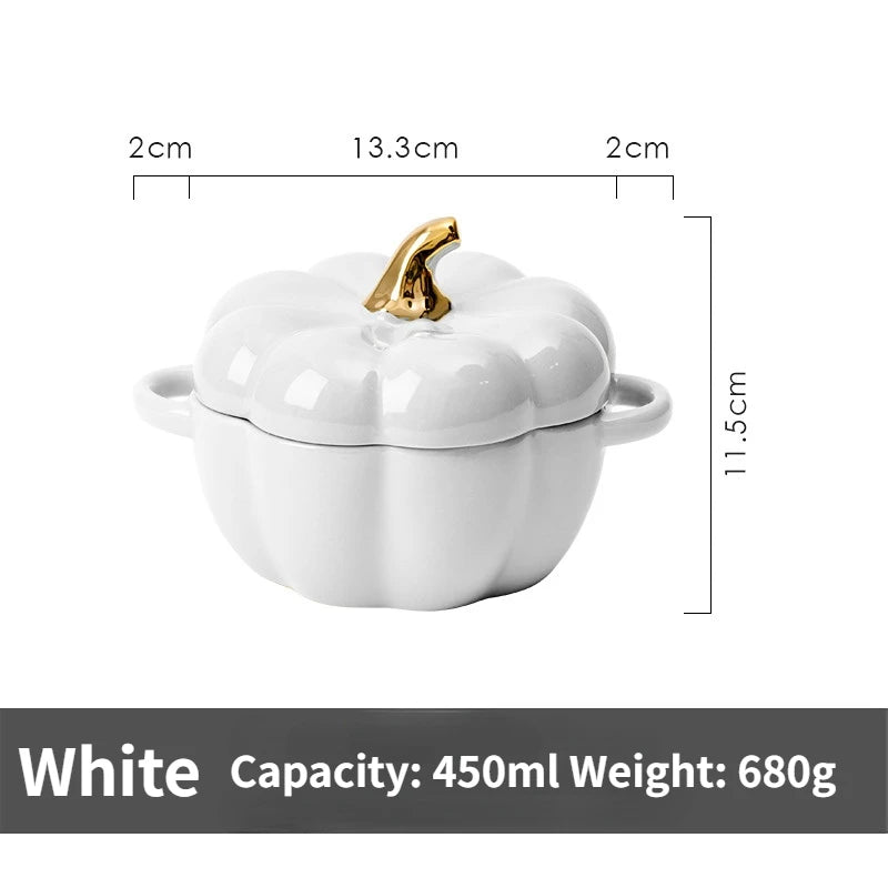 Pumpkin Shape Bowl with Lid Ceramic Soup Salad Cereal Bowl Bakeware Oven Baking Pan Kitchen Novelty Party Festival Decoration