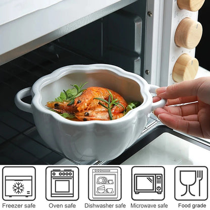 Pumpkin Shape Bowl with Lid Ceramic Soup Salad Cereal Bowl Bakeware Oven Baking Pan Kitchen Novelty Party Festival Decoration