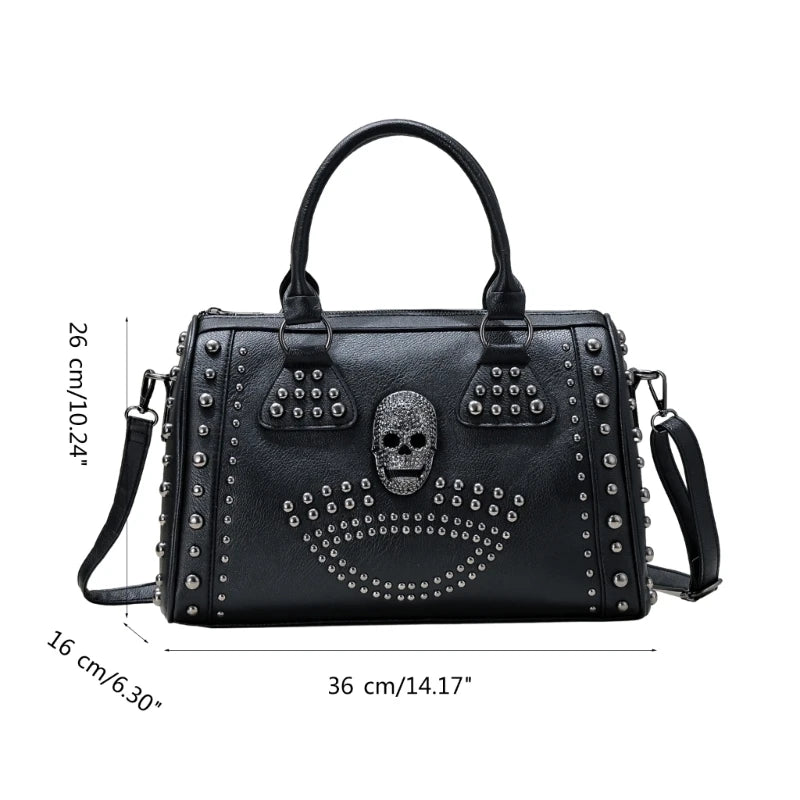 Punk Handbag Large Capacity Rivet Skull Bag Versatile Shoulder Bag for Women