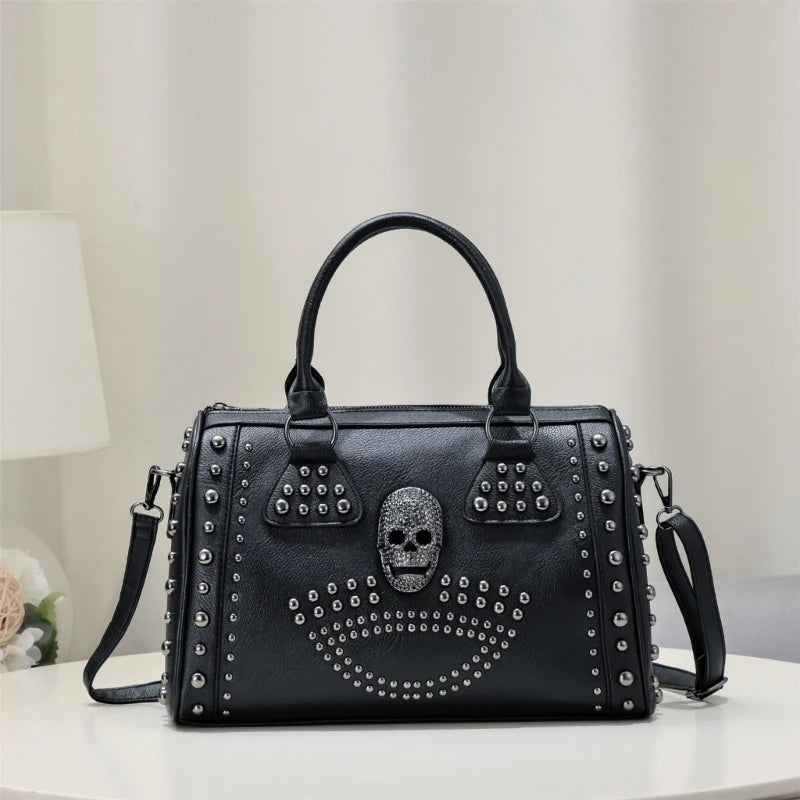 Punk Handbag Large Capacity Rivet Skull Bag Versatile Shoulder Bag for Women