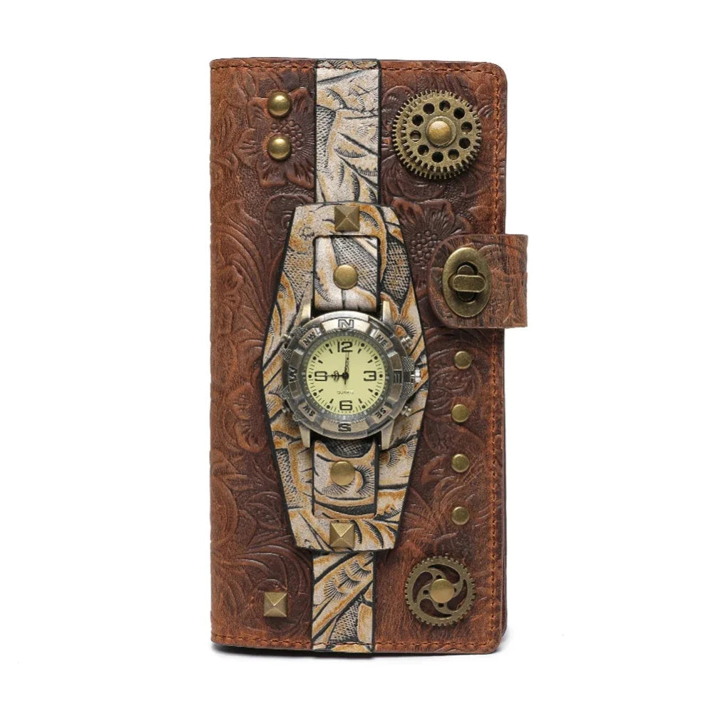 Punk Women's Long Cowhide Retro Style Handheld Wallet / Purses for Women