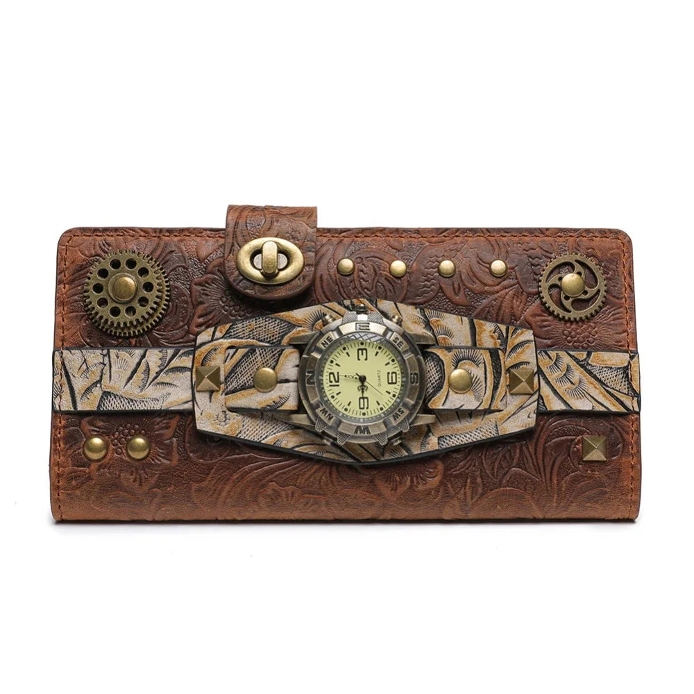 Punk Women's Long Cowhide Retro Style Handheld Wallet / Purses for Women