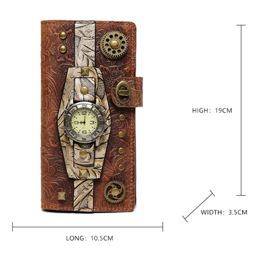 Punk Women's Long Cowhide Retro Style Handheld Wallet / Purses for Women