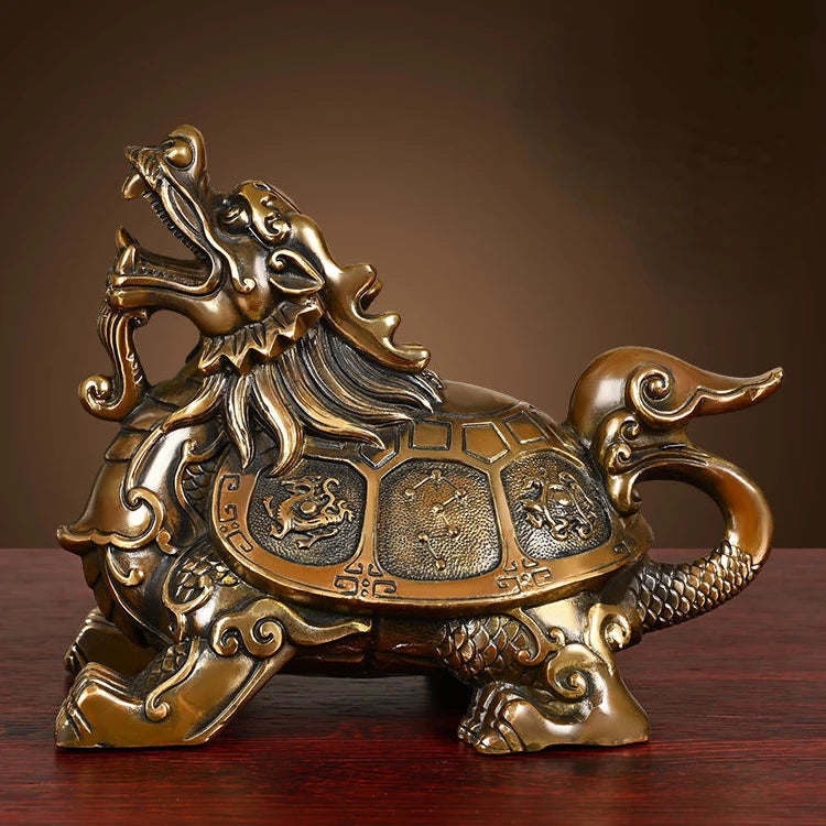 Pure Brass Dragon Turtle Ornaments Straight Headed Turtle Four Divine Beasts  Home Office Living Room Decoration Handicrafts