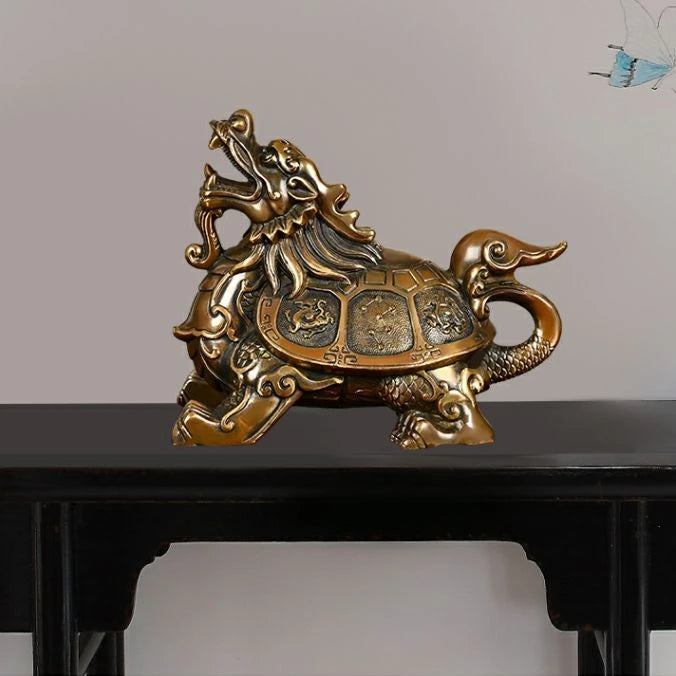Pure Brass Dragon Turtle Ornaments Straight Headed Turtle Four Divine Beasts  Home Office Living Room Decoration Handicrafts