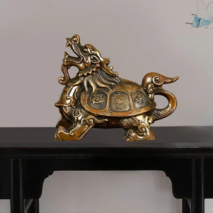 Pure Brass Dragon Turtle Ornaments Straight Headed Turtle Four Divine Beasts  Home Office Living Room Decoration Handicrafts