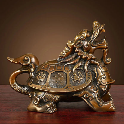 Pure Brass Dragon Turtle Ornaments Straight Headed Turtle Four Divine Beasts  Home Office Living Room Decoration Handicrafts