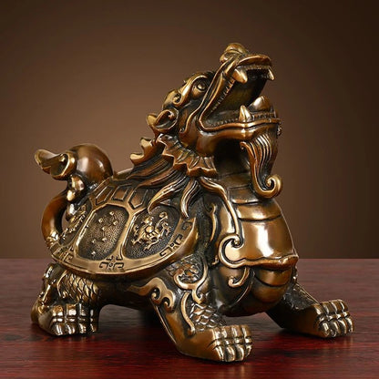 Pure Brass Dragon Turtle Ornaments Straight Headed Turtle Four Divine Beasts  Home Office Living Room Decoration Handicrafts