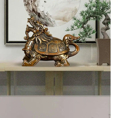 Pure Brass Dragon Turtle Ornaments Straight Headed Turtle Four Divine Beasts  Home Office Living Room Decoration Handicrafts