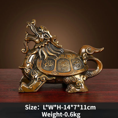 Pure Brass Dragon Turtle Ornaments Straight Headed Turtle Four Divine Beasts  Home Office Living Room Decoration Handicrafts