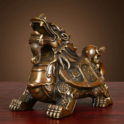 Pure Brass Dragon Turtle Ornaments Straight Headed Turtle Four Divine Beasts  Home Office Living Room Decoration Handicrafts