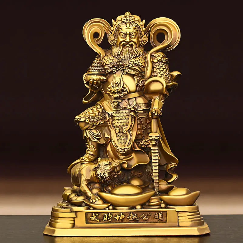 Pure Bronze Statue of Zhao Gongming Ornament Home Living Room Decorations Wu Cai God Standing Statue Craft