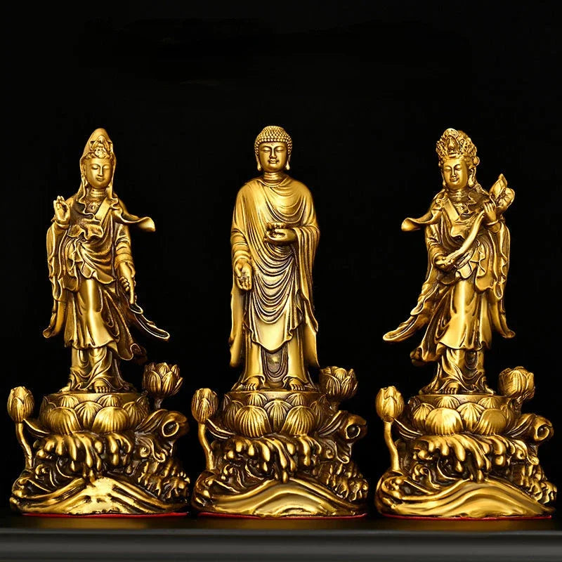 Pure Copper Amitabha Guanyin Bodhisattva Western Three Saints Home Offerings Pray for Blessings Buddha Statue