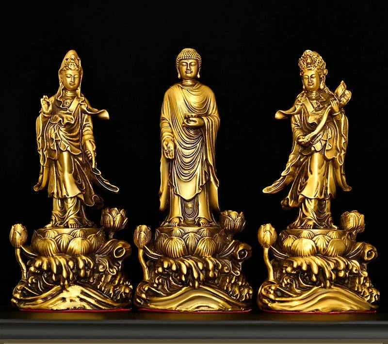 Pure Copper Amitabha Guanyin Bodhisattva Western Three Saints Home Offerings Pray for Blessings Buddha Statue