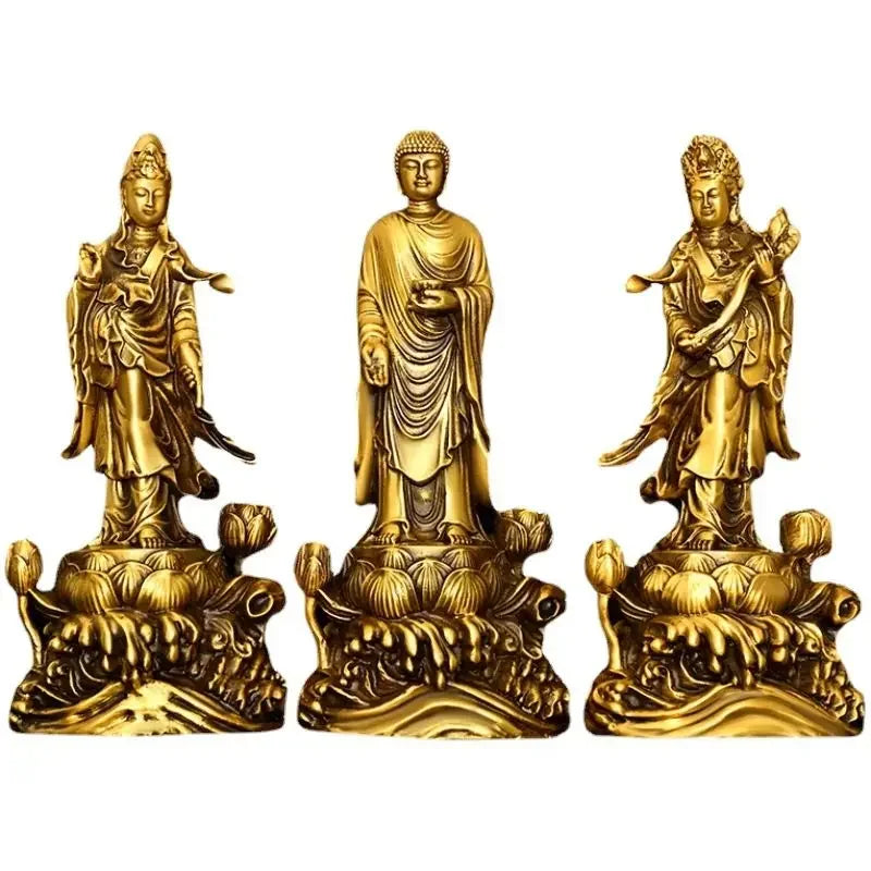 Pure Copper Amitabha Guanyin Bodhisattva Western Three Saints Home Offerings Pray for Blessings Buddha Statue