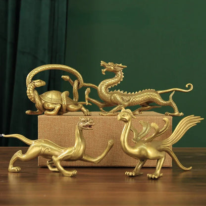 Pure Copper Animal Four Animals Ornament Spirit Beast Decor Green Dragon White Tiger Vermilion Bird Xuanwu Sculptures