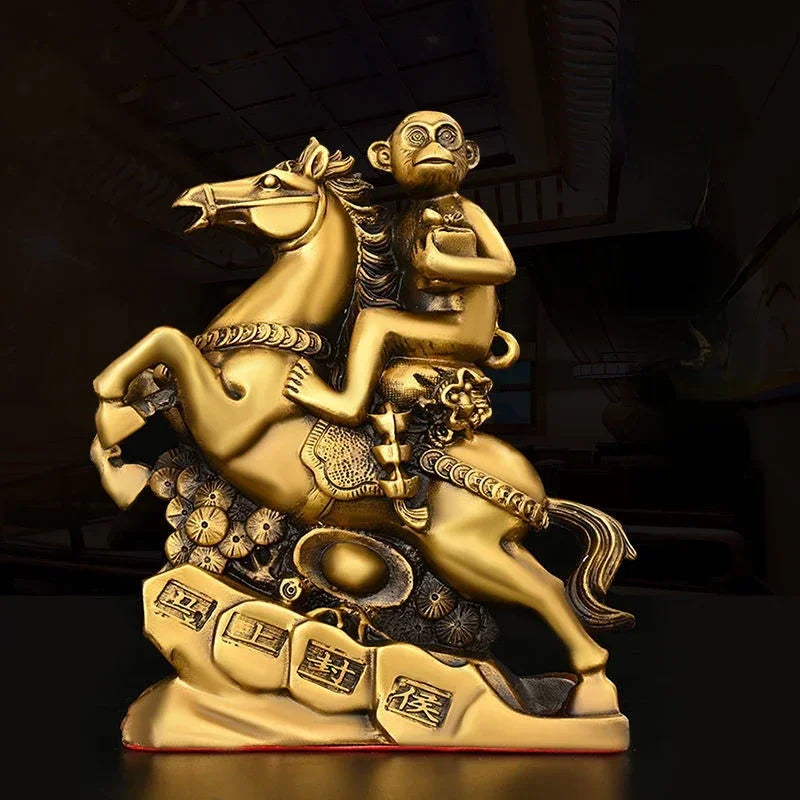 Pure Copper Animal Monkey Immediately Feng Hou Ornaments Home Living Room Office Fengshui Statues