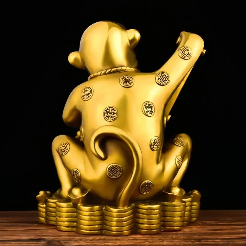 Pure Copper Animal Monkey Ornaments Home Office Desktop Decor Zodiac Monkey Pot of Treasure Sculptures