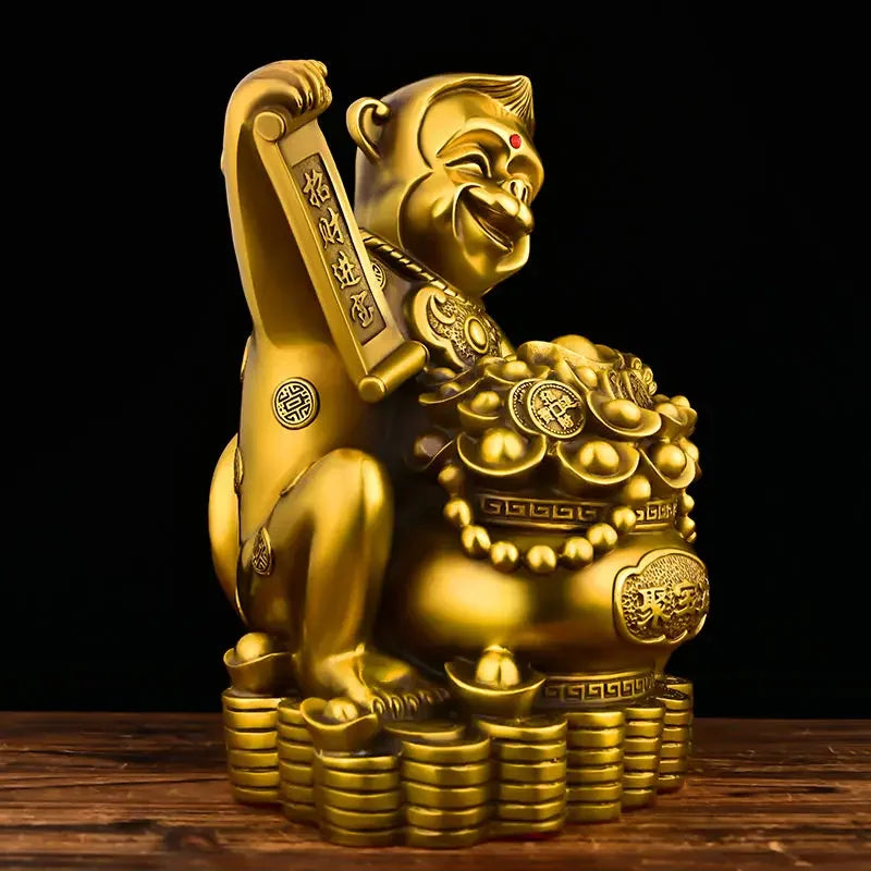 Pure Copper Animal Monkey Ornaments Home Office Desktop Decor Zodiac Monkey Pot of Treasure Sculptures