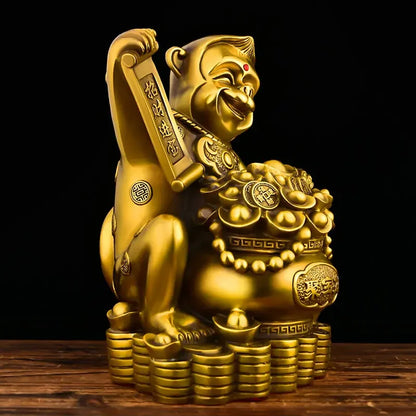 Pure Copper Animal Monkey Ornaments Home Office Desktop Decor Zodiac Monkey Pot of Treasure Sculptures