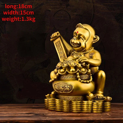 Pure Copper Animal Monkey Ornaments Home Office Desktop Decor Zodiac Monkey Pot of Treasure Sculptures
