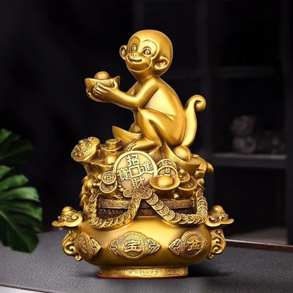 Pure Copper Animal Monkey Ornaments  Pot of Treasure Ruyi Monkey Living Room Office Decorations