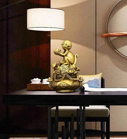 Pure Copper Animal Monkey Ornaments  Pot of Treasure Ruyi Monkey Living Room Office Decorations