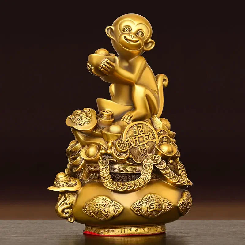 Pure Copper Animal Monkey Ornaments  Pot of Treasure Ruyi Monkey Living Room Office Decorations