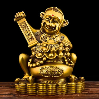 Pure Copper Animal Monkey Ornaments Zodiac Monkey Pot of Treasure Sculptures Home Office Desktop Decoration